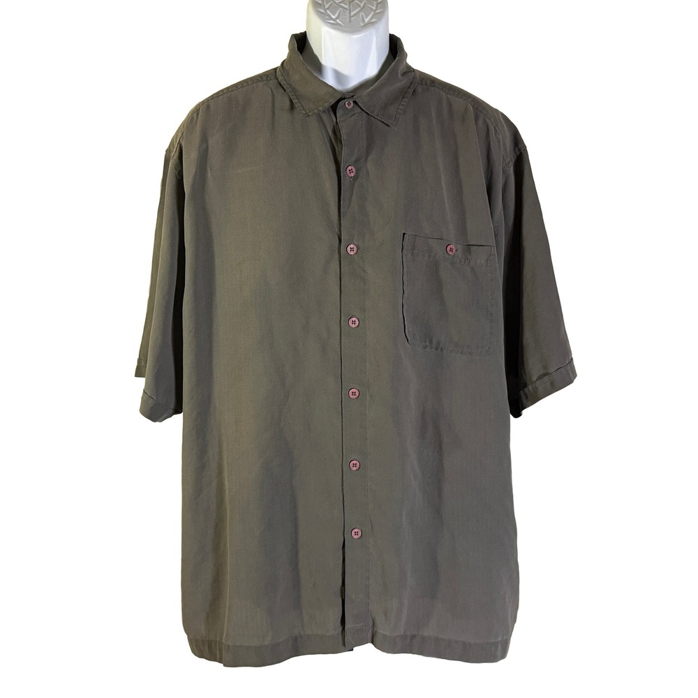 REI Button Up Shirt Mens XL Gray Short Sleeve Polynosic Rayon‎ Blend Pocket